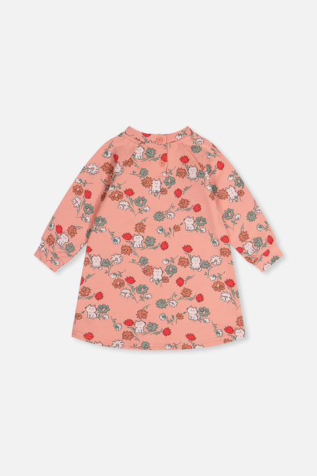 French Terry Dress Pink Cat Print-2