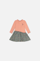 Baby Bi-Material Dress Pale Pink And Green Floral Print-0