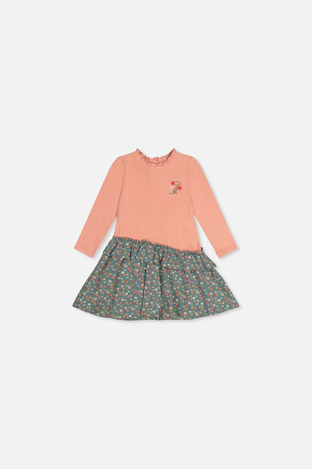 Baby Bi-Material Dress Pale Pink And Green Floral Print-0