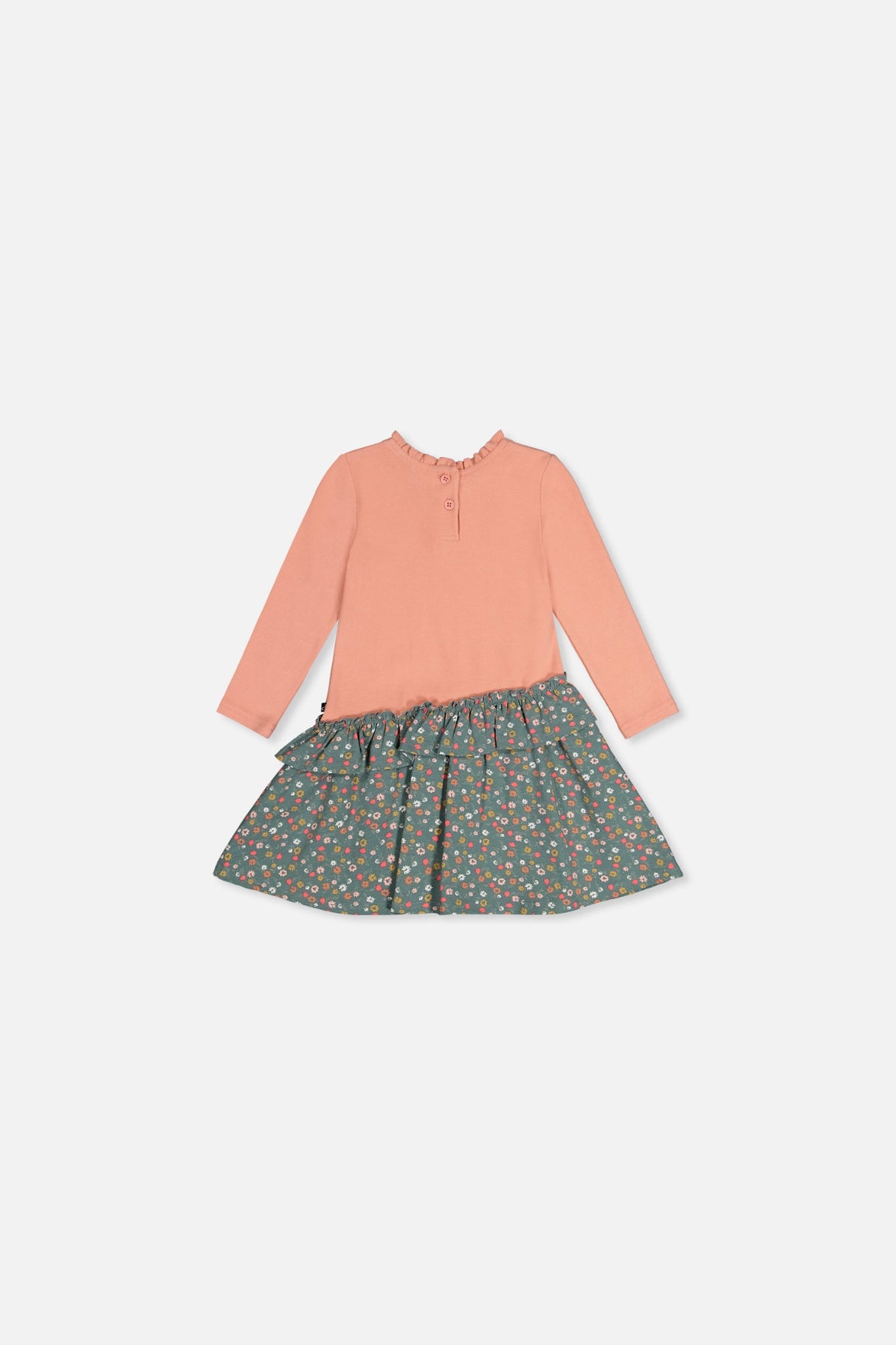 Baby Bi-Material Dress Pale Pink And Green Floral Print-1
