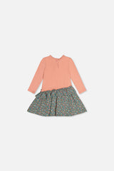 Baby Bi-Material Dress Pale Pink And Green Floral Print-1