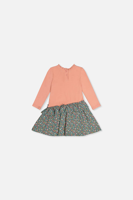 Baby Bi-Material Dress Pale Pink And Green Floral Print-1