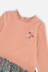 Baby Bi-Material Dress Pale Pink And Green Floral Print-2
