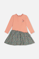 Bi-Material Dress Pale Pink And Green Floral Print-0
