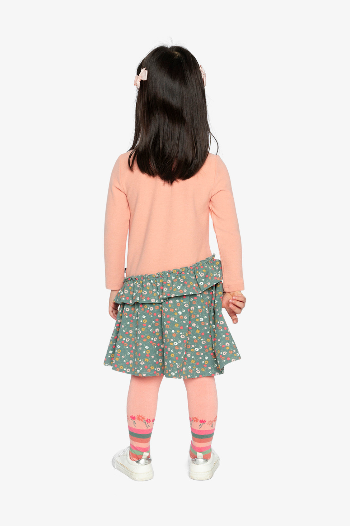 Bi-Material Dress Pale Pink And Green Floral Print-3
