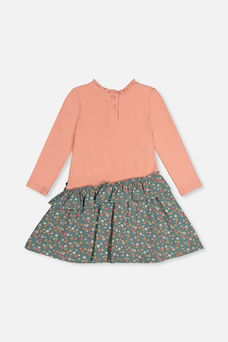 Bi-Material Dress Pale Pink And Green Floral Print-2