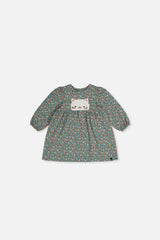 Baby Organic Cotton Printed Dress Green Floral Print-0