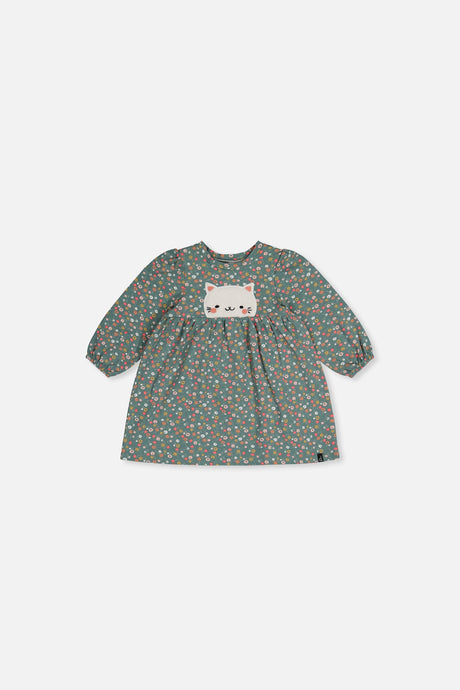 Baby Organic Cotton Printed Dress Green Floral Print-0