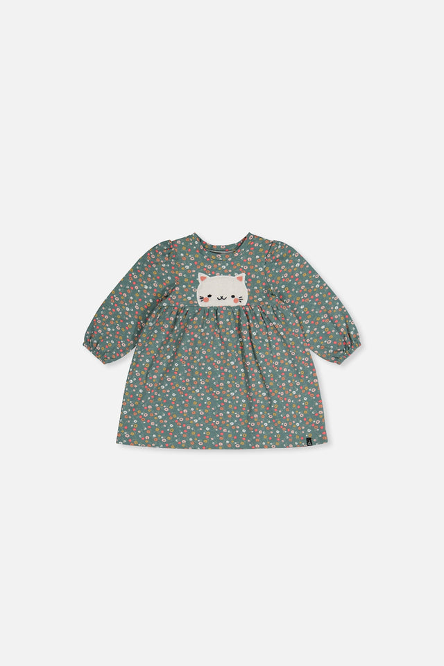 Baby Organic Cotton Printed Dress Green Floral Print-0