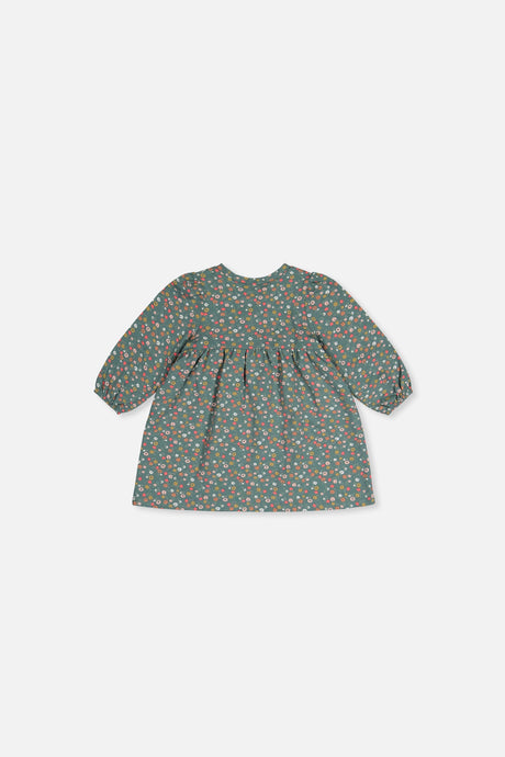 Baby Organic Cotton Printed Dress Green Floral Print-1