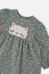 Baby Organic Cotton Printed Dress Green Floral Print-2