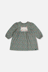 Organic Cotton Printed Dress Green Floral Print-0
