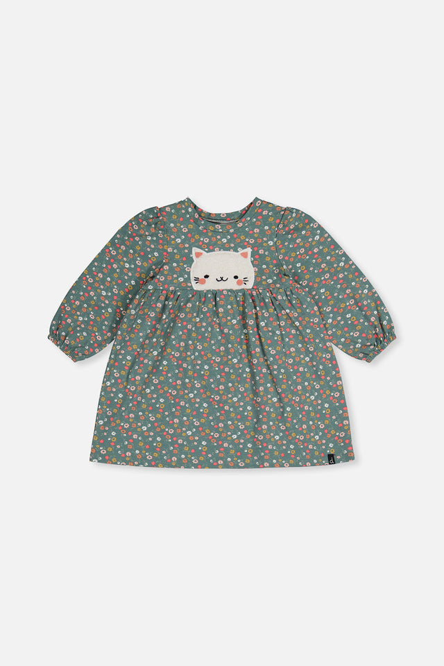 Organic Cotton Printed Dress Green Floral Print-0
