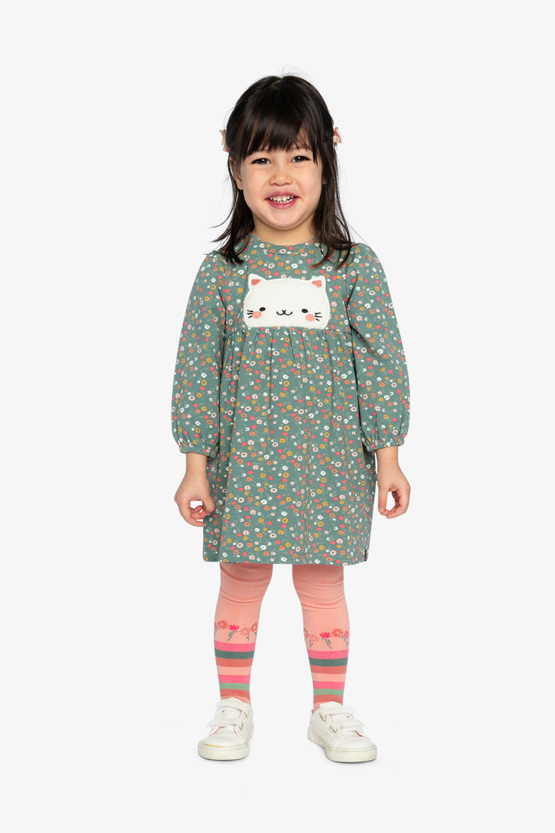 Organic Cotton Printed Dress Green Floral Print-2