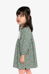 Organic Cotton Printed Dress Green Floral Print-4