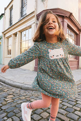 Organic Cotton Printed Dress Green Floral Print-1