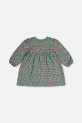 Organic Cotton Printed Dress Green Floral Print-3