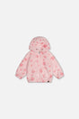 Baby Hooded Full Zip Faux Fur Jacket Pink Printed With Hearts-0