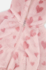 Deux par Deux pale pink heart faux fur hooded jacket, second alternate view