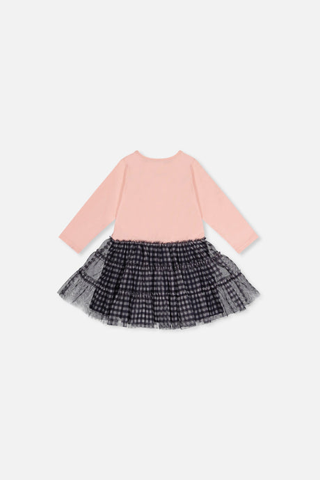 Baby Bi-Material Dress Pale Dusty Pink And Navy-1