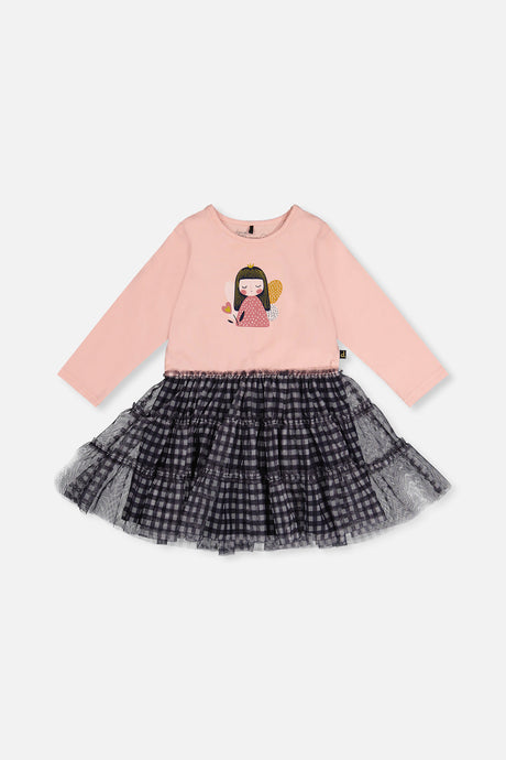 Bi-Material Dress Pale Dusty Pink And Navy-0