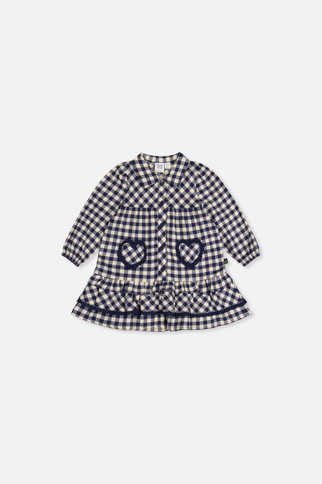 Baby Shirt Dress With Frills Blue And White Gingham Print-0