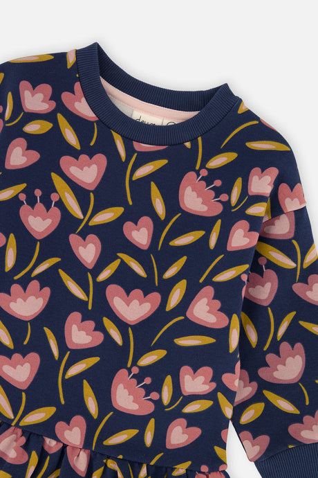 French Terry Dress Blue Tulip Print-4