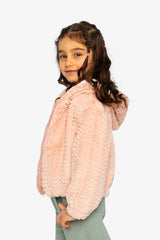 Faux Fur Hooded Cardigan Pink-2