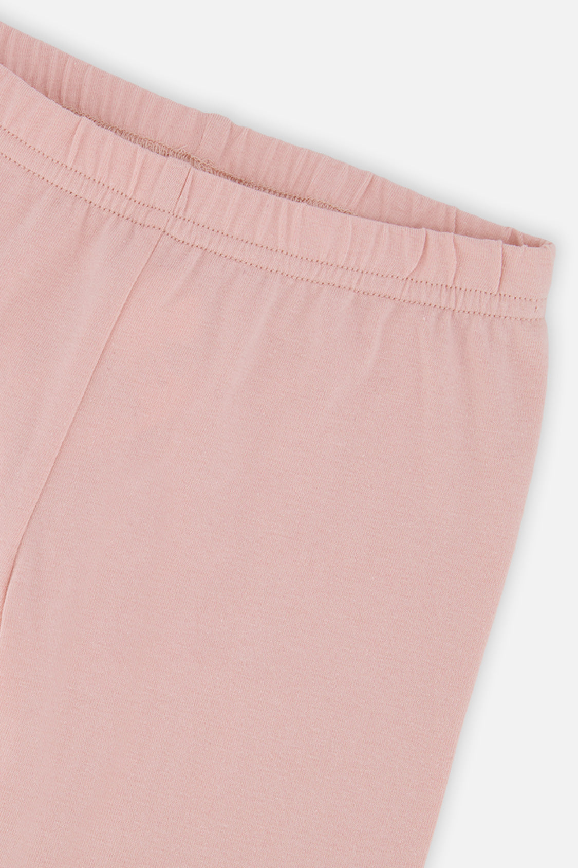 Close-up of the elastic waistband on the Deux par Deux dusty pink leggings