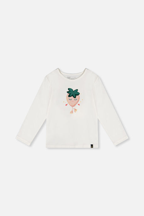 Long Sleeve Organic Cotton Strawberry T-Shirt Off White-0