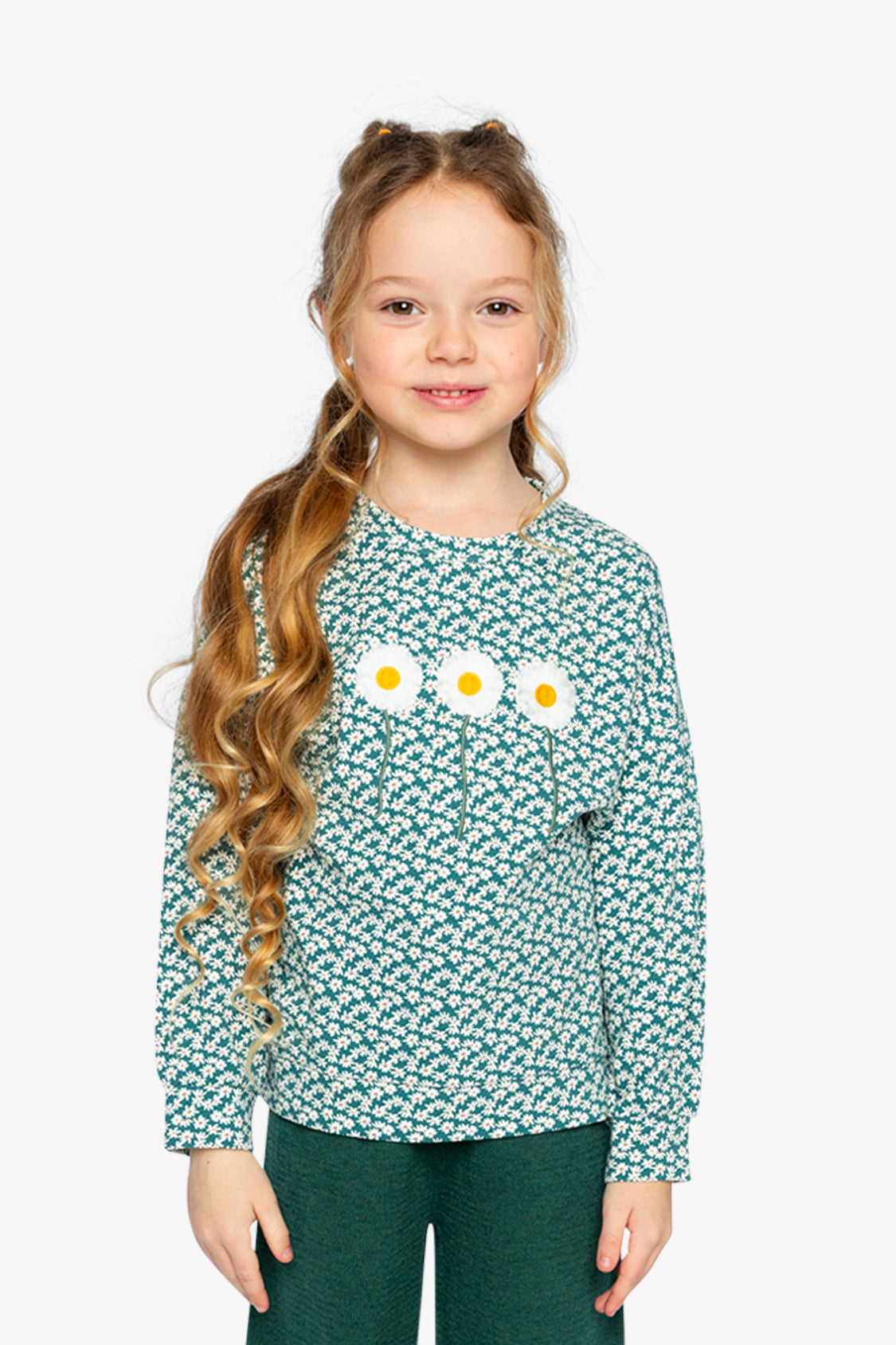 Printed Jersey Long Sleeve T-Shirt Green Floral Print-1