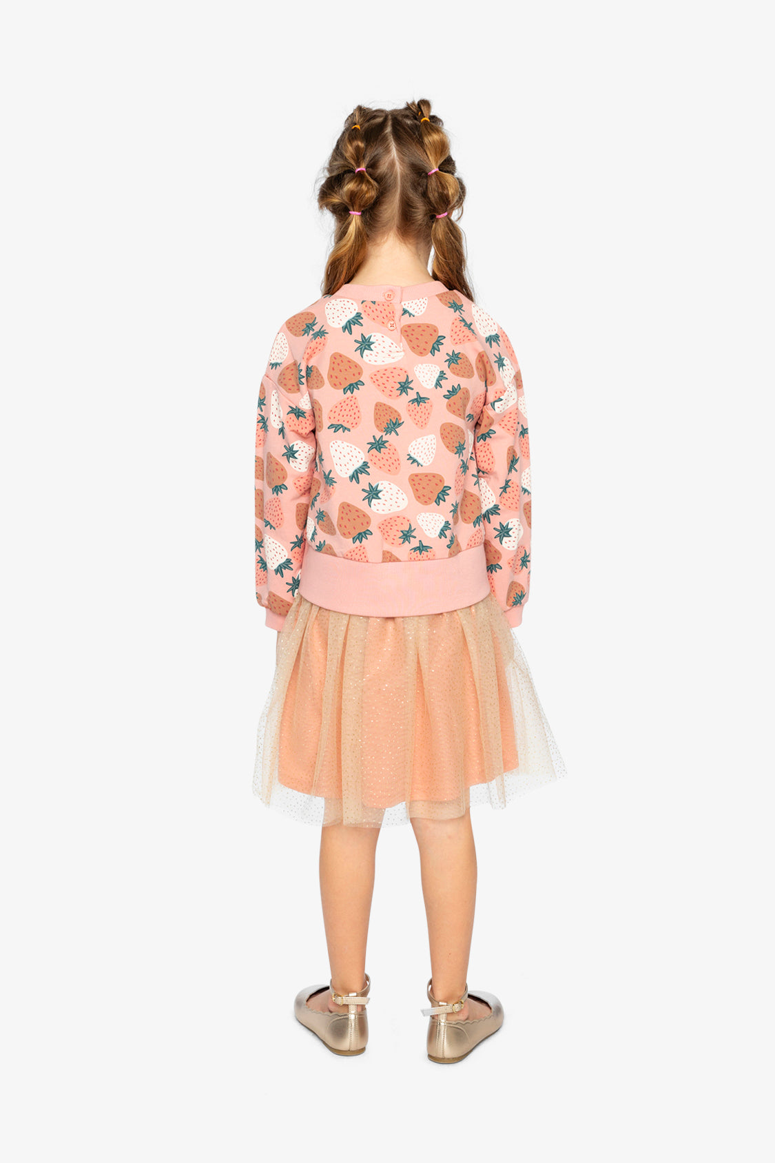 Bi-Material Dress Pink Strawberry Print-3