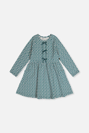 Deux par Deux green floral print organic cotton dress with pockets, front view