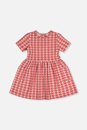 Short Sleeve Dress With Pockets Pink And White Houndstooth-0