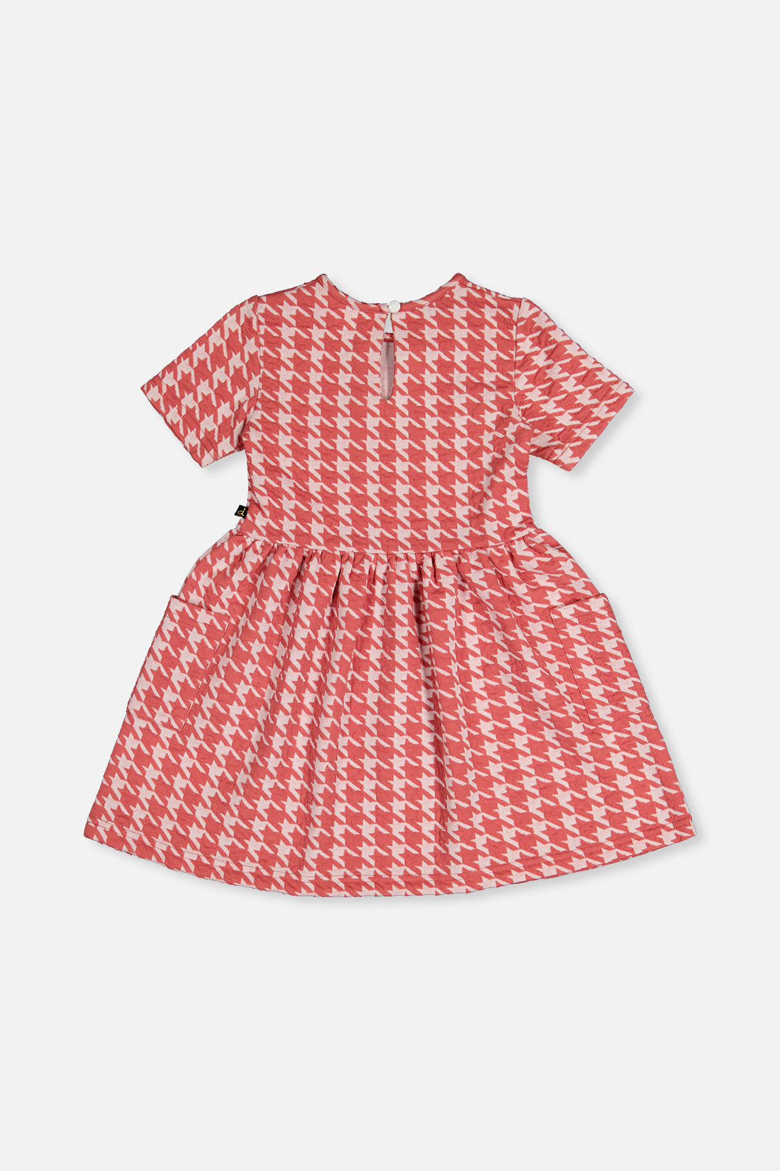 Short Sleeve Dress With Pockets Pink And White Houndstooth-4