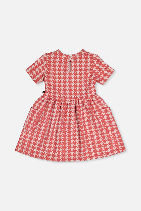 Short Sleeve Dress With Pockets Pink And White Houndstooth-4