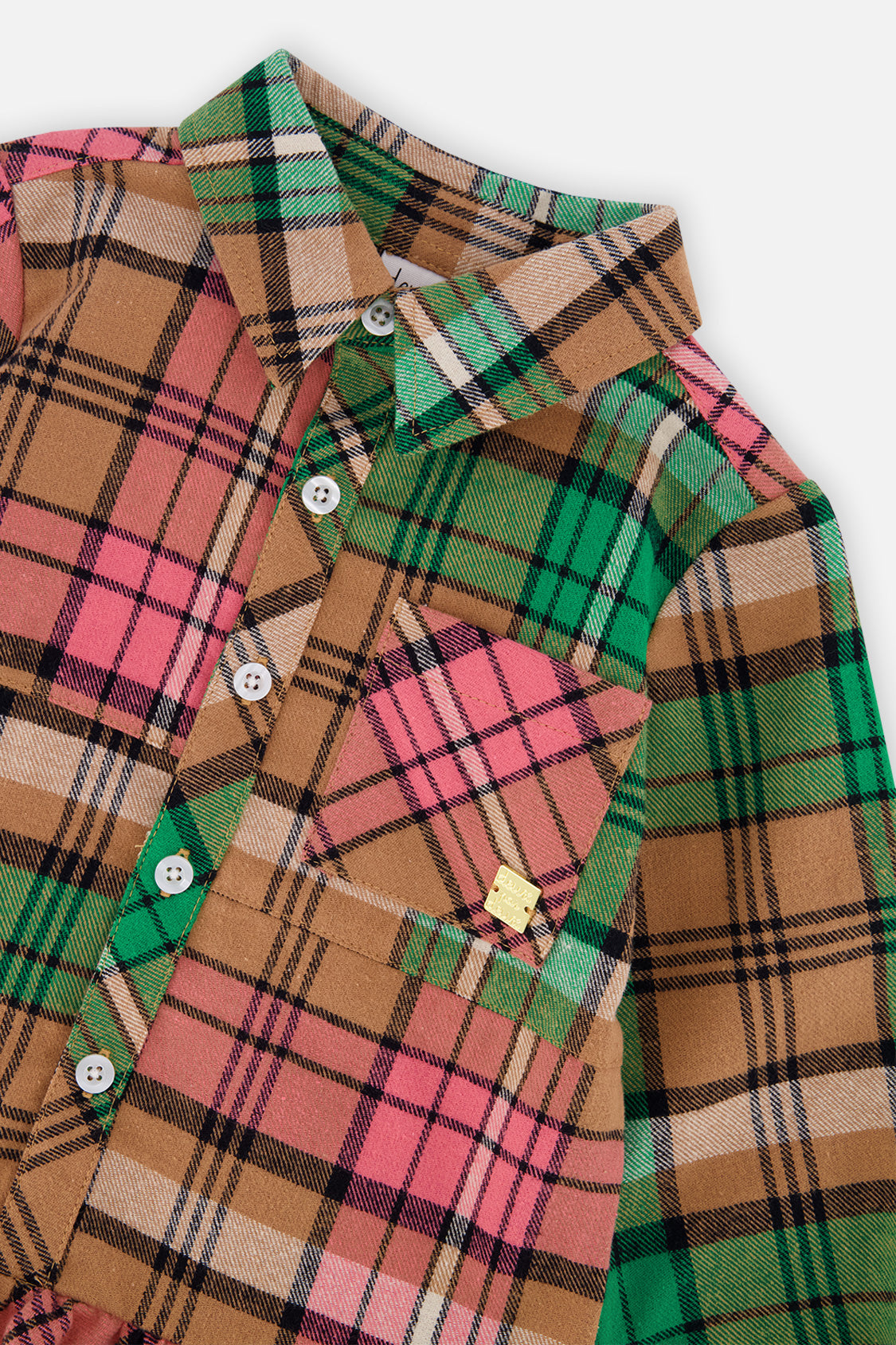 Deux par Deux pink and green plaid flannel shirt dress, alternate view