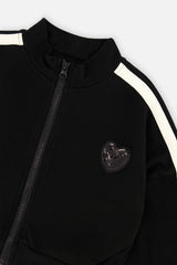 Deux par Deux black milano knit zip jacket for girls, additional view