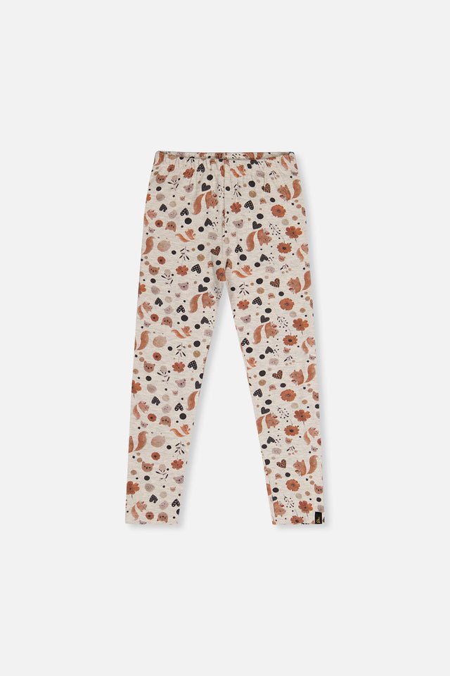 Organic Cotton Leggings Beige With Squirrel Print-0