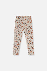 Deux par Deux girls oatmeal beige squirrel print leggings, back view laid flat