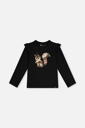 Long Sleeve Organic Cotton Squirrel T-Shirt Black And Brown-0