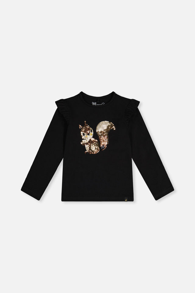 Long Sleeve Organic Cotton Squirrel T-Shirt Black And Brown-0