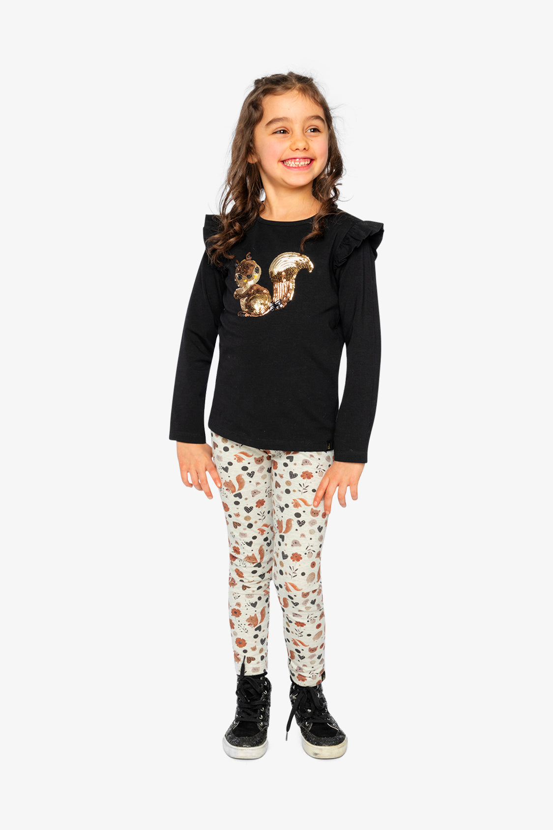 Long Sleeve Organic Cotton Squirrel T-Shirt Black And Brown-4