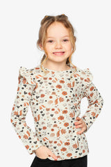 Long Sleeve Organic Cotton T-Shirt Beige With Squirrel Print-1