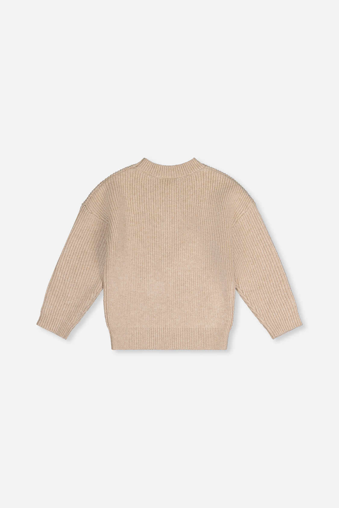 Deux par Deux beige ribbed knit sweater, flat lay back view