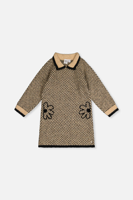 Knit Dress With Collar Beige And Black-0