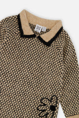 Deux par Deux beige and black honeycomb knit dress, alternate view