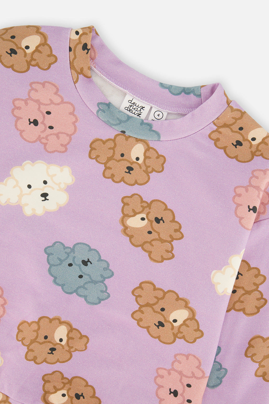 Additional view of the purple poodle print sweatshirt by Deux par Deux