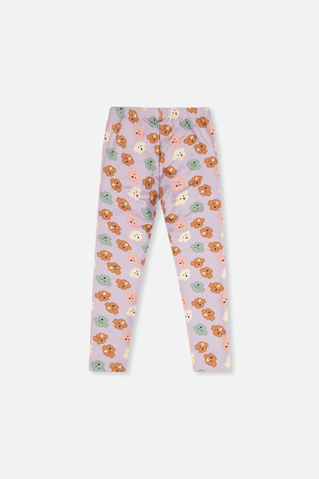 Deux par Deux girls lilac poodle print leggings, back view laid flat