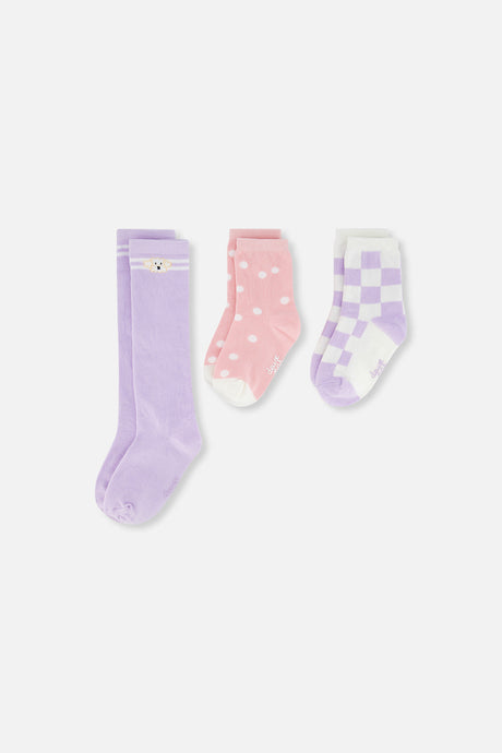 Socks (3 Pairs) Lavender, Pink, And White-0